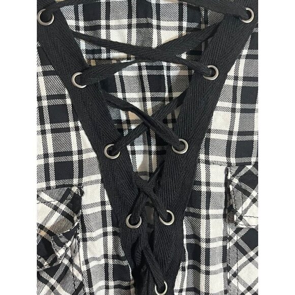Torrid Top Women 18 Black Lace Up Plaid Preppy Classic Checks Neutral Festive - Picture 6 of 11